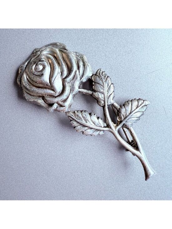Jewelry - LANG 925 Sterling Silver Large 2.25" Rose Flower Mid Century Pin Brooch MCM VTG